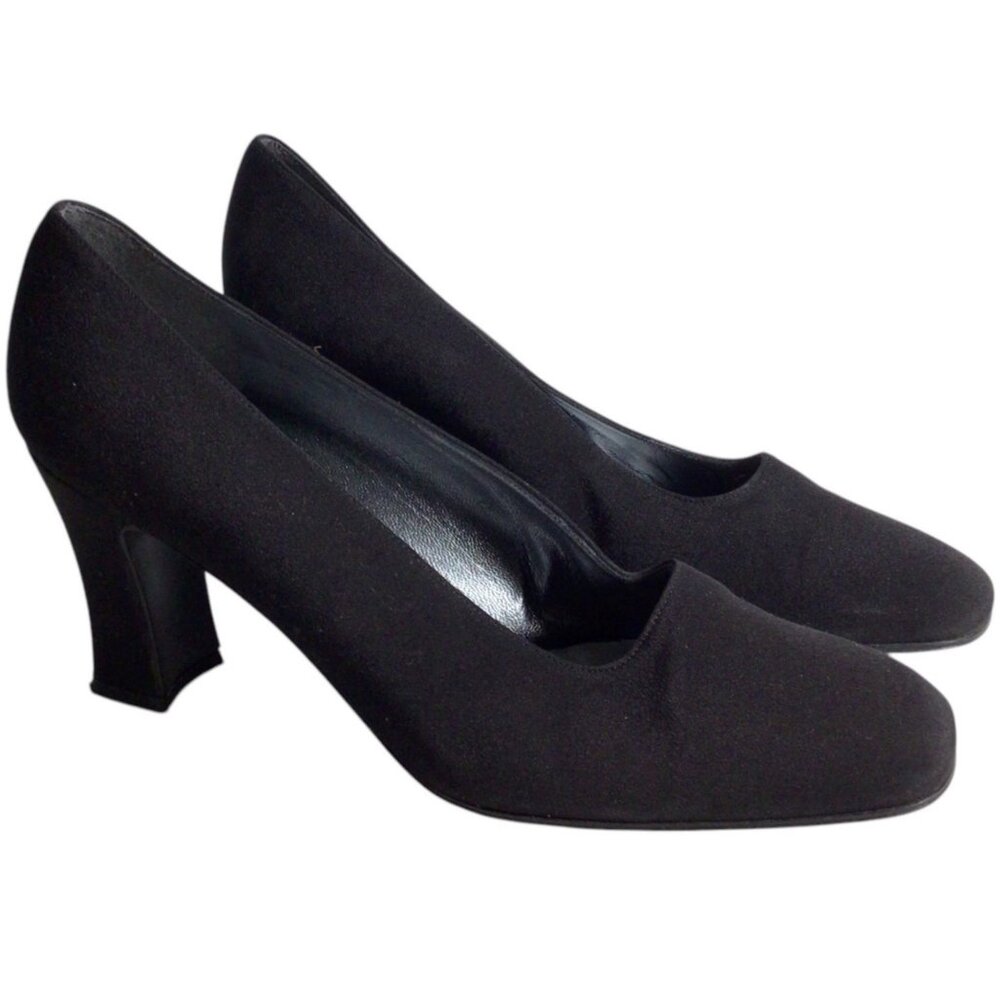 Vintage Stuart Weitzman Square Toe Fabric Court Shoes 9.5 Corpcore 3" Heel Pumps